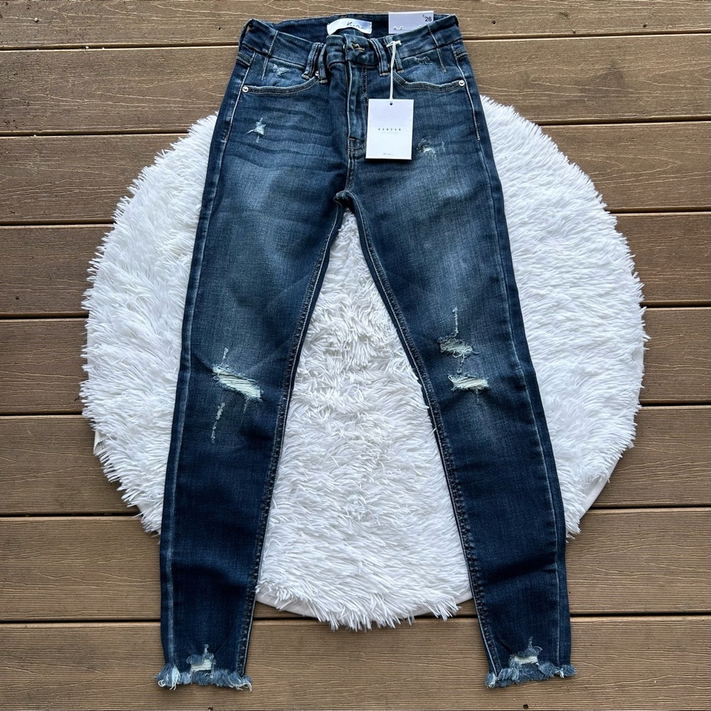 KanCan Blue Mid Rise Distressed Skinny Jeans Size 5 / 26 Ankle Short Length NEW - Picture 5 of 12